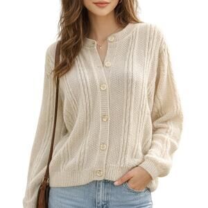 Vintage 90s L.L. Bean Mohair Blend Cardigan Sweater Women's Large Cream Ivory